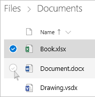 Screenshot of selecting a file in OneDrive in list view