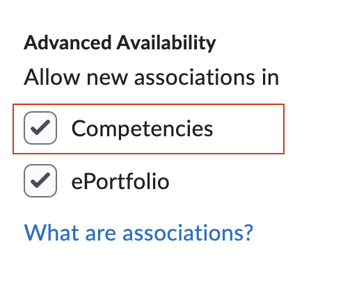 rubrics advanced availability competencies checkbox selected