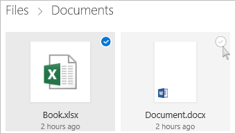 Screenshot of selecting a file in OneDrive in tile view