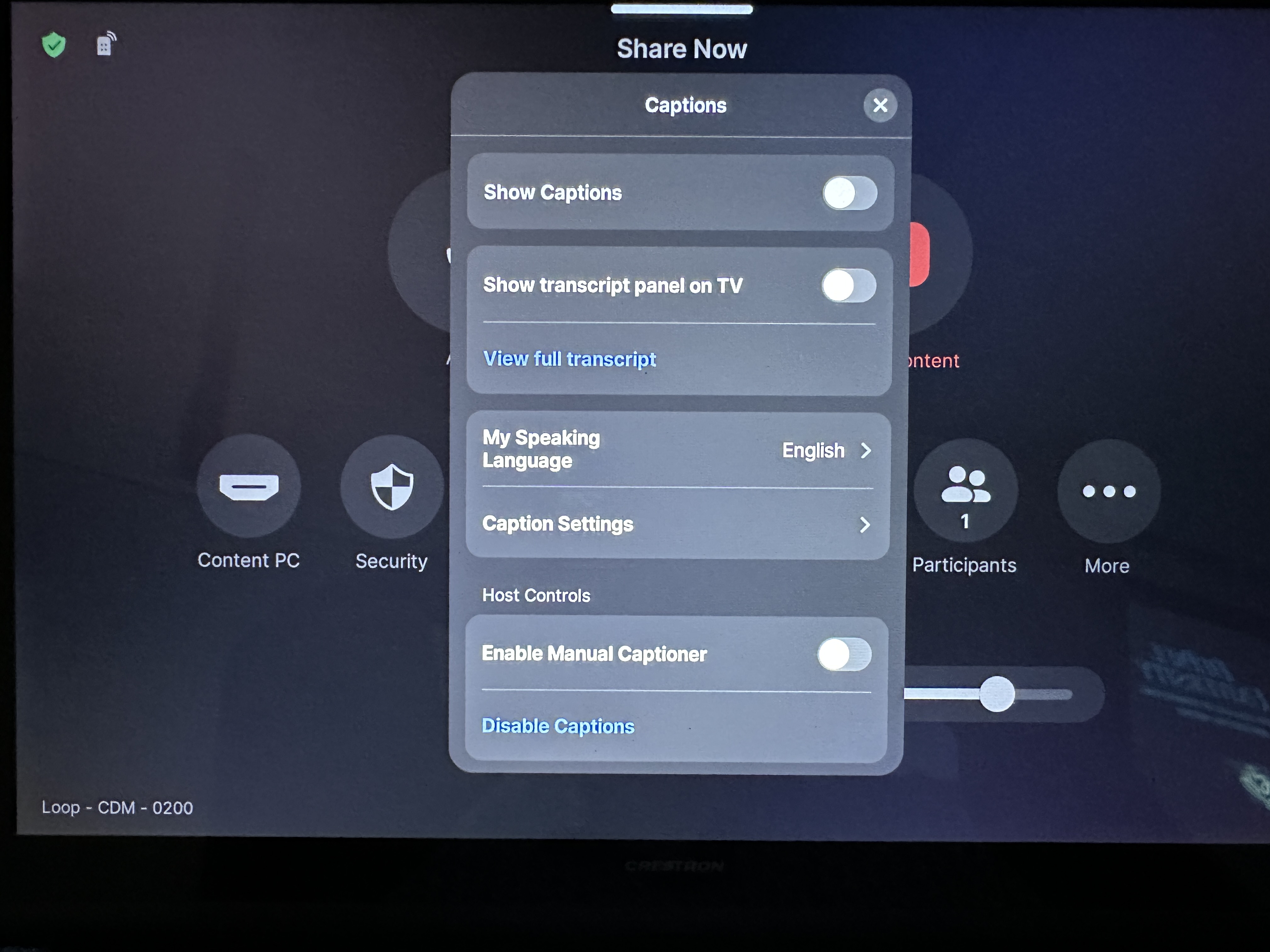 Captions Sub Menu