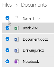 Screenshot of selecting all files and folders in OneDrive