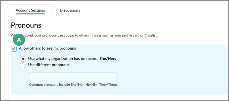screenshot of the account settings area