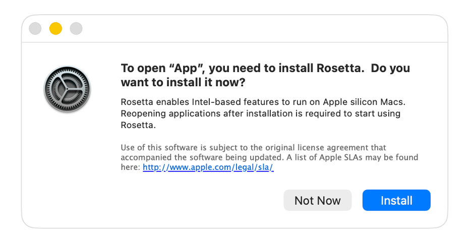 macOS Rosetta installation prompt
