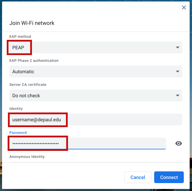 Enter network settings