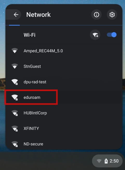 Select Eduroam network