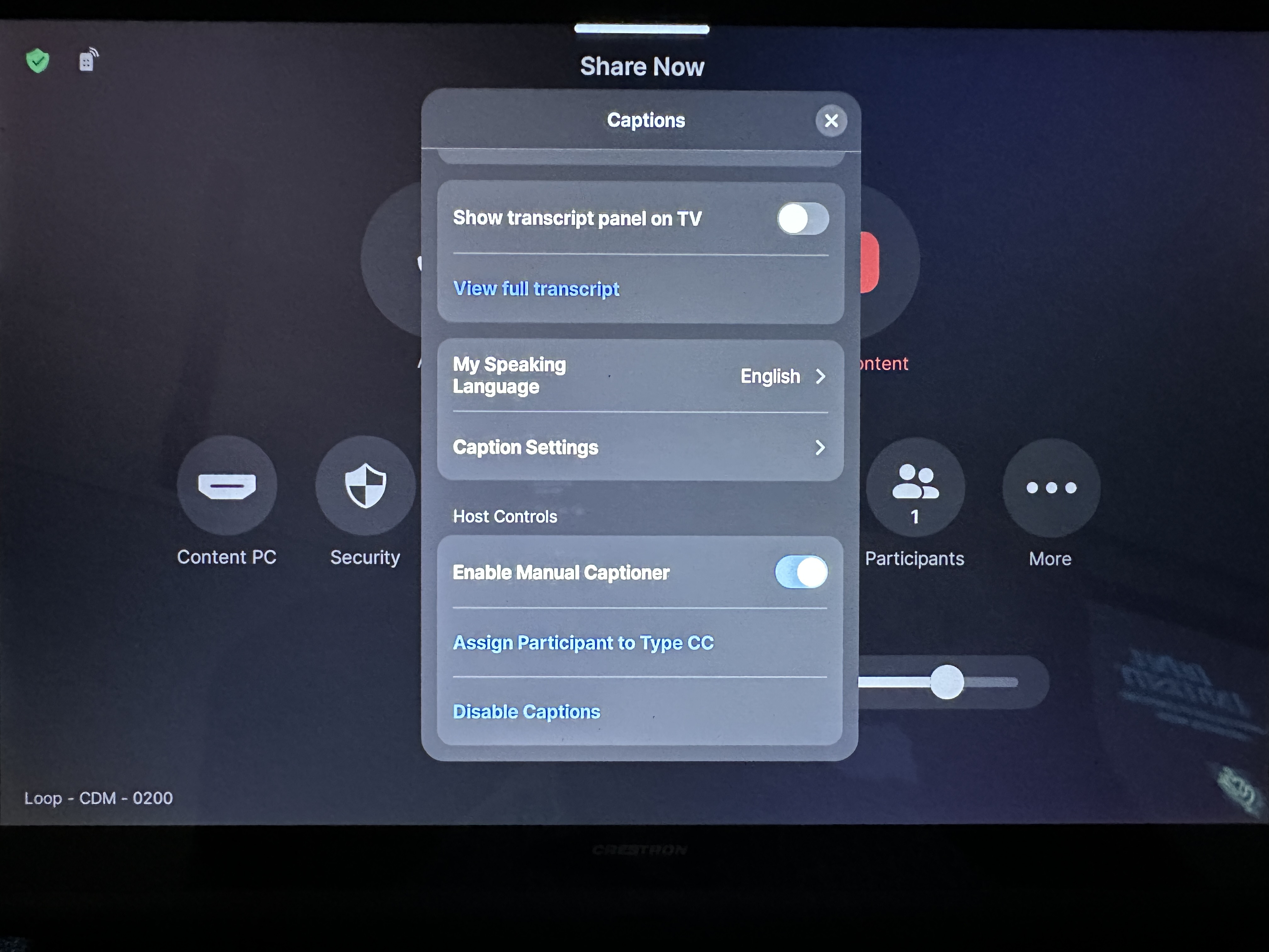 Captions Sub Menu