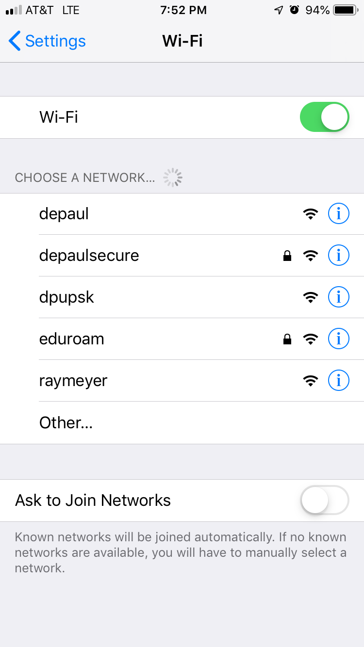 Select Eduroam network